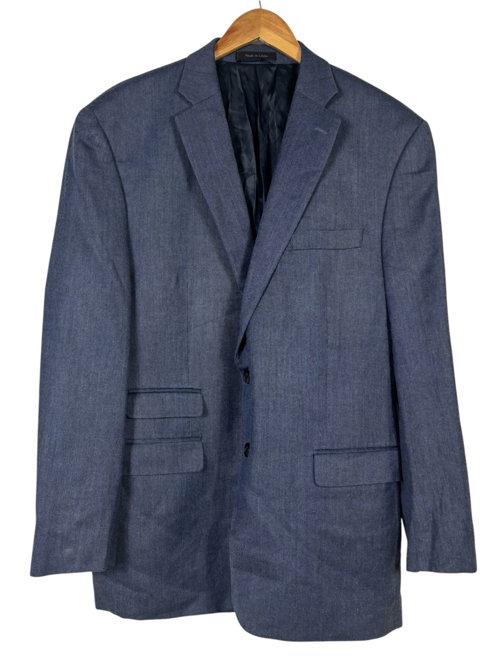 Ralph Lauren Blazer Blue Silk Wool Two Button Sport Coat Classic Preppy Mens 46R